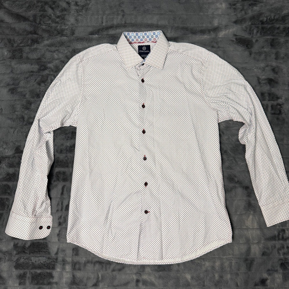 Marcello Button Down Shirt Mens Medium White Blue Red Geometric Floral Print